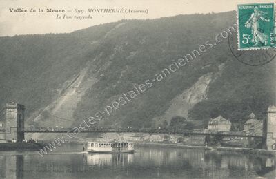 Carte postale ancienne Vallée de la Meuse - Le Pont suspendu — Monthermé (Ardennes)