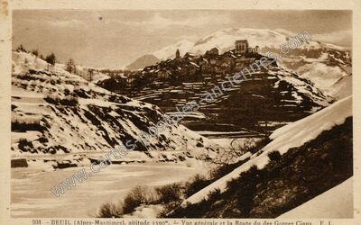 Carte postale ancienne Vue générale et la Route du des Gorges Cians — Beuil (Alpes-Maritimes)