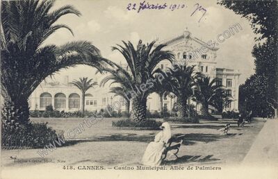 Carte postale ancienne Casino Municipal. Allée de Palmiers — Cannes (Alpes-Maritimes)