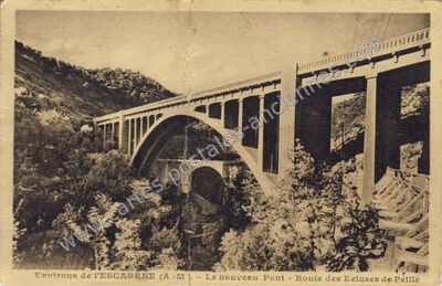 Carte postale ancienne Le nouveau Pont - Route des Ecluses de Peille — L'Escarène (Alpes-Maritimes)