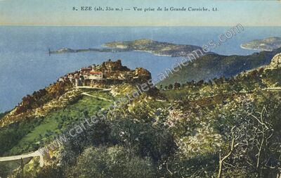 Carte postale ancienne Vue prise de la Grande Corniche — Èze (Alpes-Maritimes)