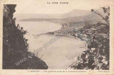 Carte postale ancienne Vue générale prise de la frontière italienne — Menton (Alpes-Maritimes)