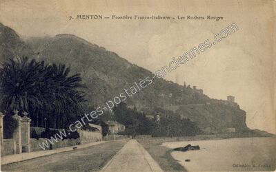 Carte postale ancienne Frontière Franco-Italienne — Les Rochers Rouges — Menton (Alpes-Maritimes)