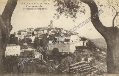 Carte postale ancienne Vue générale et vieux Remparts — Saint Paul (Alpes-Maritimes)