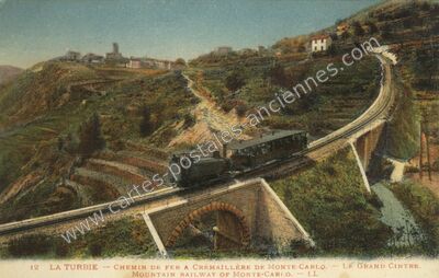Carte postale ancienne Chemin de fer à crémaillère de Monte-Carlo. - Le Grand Cintre — La Turbie (Alpes-Maritimes)