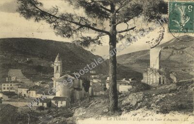 Carte postale ancienne L'Église et la Tour d'Auguste — La Turbie (Alpes-Maritimes)