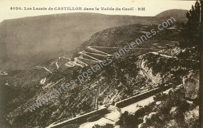 Carte postale ancienne Les Lacets dans la Vallée du Caréi — Castillon (Alpes-Maritimes)
