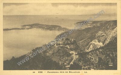 Carte postale ancienne Panorama pris de Bellevue — Èze (Alpes-Maritimes)