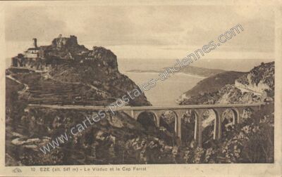 Carte postale ancienne Le Viaduc et le Cap Ferrat — Èze (Alpes-Maritimes)