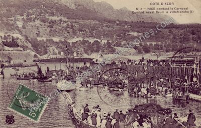 Carte postale ancienne Combat naval fleuri — Villefranche-sur-Mer (Alpes-Maritimes)