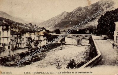 Carte postale ancienne La Bévéra et la Promenade — Sospel (Alpes-Maritimes)