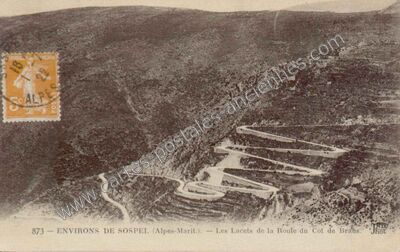 Carte postale ancienne Les Lacets de la Route du Col de Braus — Sospel (Alpes-Maritimes)
