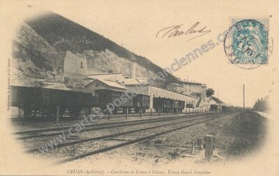 Carte postale ancienne Carrières et Fours à Chaux, Usine Henri Freydier — Cruas (Ardèche)