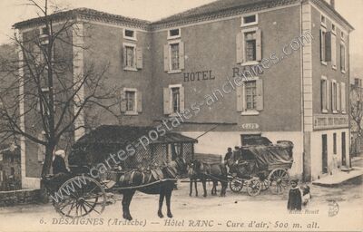 Carte postale ancienne Hôtel RANC — Cure. d'air, 500. m. alt — Désaignes (Ardèche)