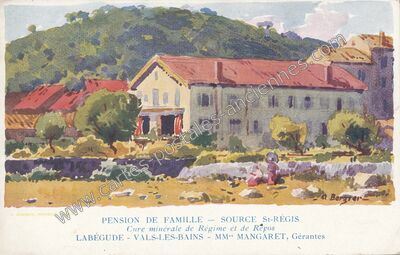 Carte postale ancienne Pension de Famille — Source St-Régis — Labégude (Ardèche)