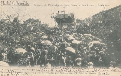 Carte postale ancienne Souvenir du Pèlerinage de Notre Dame de Bon Secours — Lablachère (Ardèche)