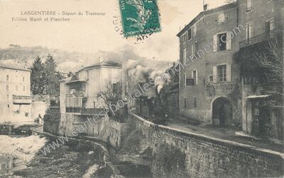Carte postale ancienne Départ du Tramway — Largentière (Ardèche)