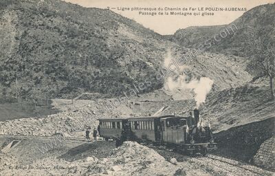 Carte postale ancienne Ligne pittoresque du Chemin de Fer LE POUZIN-AUBENAS - Passage de la Montagne qui glisse — Le Pouzin (Ardèche)
