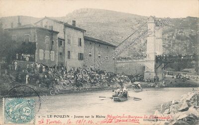 Carte postale ancienne Joutes sur le Rhône (Réunion du Bureau de l'Amicale) — Le Pouzin (Ardèche)