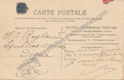 Carte postale ancienne Hôtel Terminus-Testud — Prades (Ardèche)