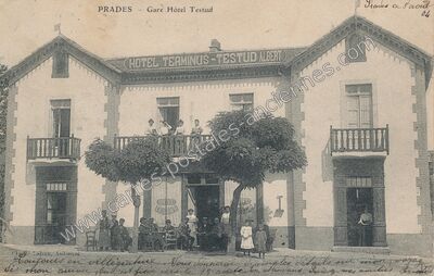 Carte postale ancienne Gare Hôtel Testud — Prades (Ardèche)