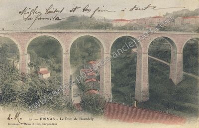 Carte postale ancienne Le Pont de Bourdely — Privas (Ardèche)