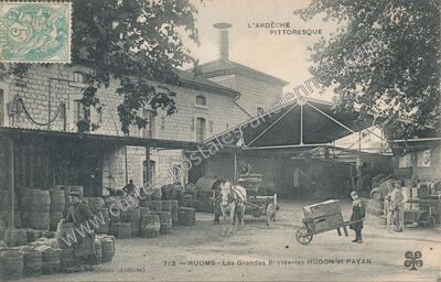 Carte postale ancienne Les Grandes Brasseries HUGON et PAYAN — Ruoms (Ardèche)