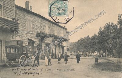 Carte postale ancienne Avenue de la Gare — Ruoms (Ardèche)