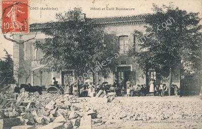 Carte postale ancienne Hôtel et Café Bonnaure — Ruoms (Ardèche)