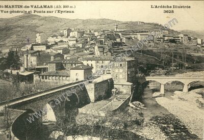 Carte postale ancienne Vue générale et Ponts sur l'Eyrieux — Saint-Martin-de-Valamas (Ardèche)