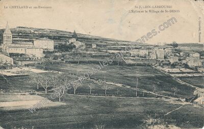 Carte postale ancienne L'Église et le Village de St-DENIS — Saint-Julien-Labrousse (Ardèche)