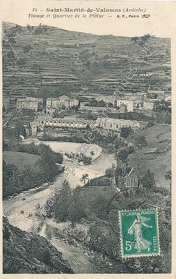 Carte postale ancienne Tissage et Quartier de la Plaine — Saint-Martin-de-Valamas (Ardèche)