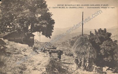 Carte postale ancienne Œuvre municipale des colonies scolaires d'Arles — Cantonnement, enfants au repos — Saint-Michel-de-Chabrillanoux (Ardèche)