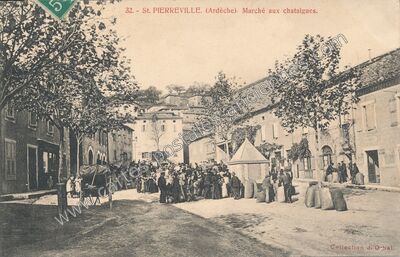 Carte postale ancienne Marché aux chataignes — Saint-Pierreville (Ardèche)