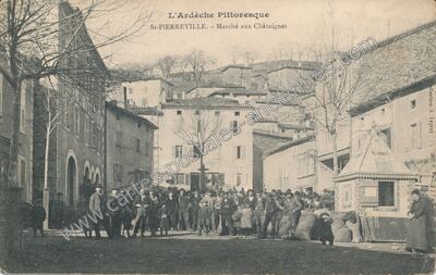 Carte postale ancienne Marché aux Châtaignes — Saint-Pierreville (Ardèche)