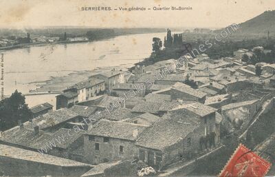 Carte postale ancienne Vue générale - Quartier St-Sornin — Serrières (Ardèche)