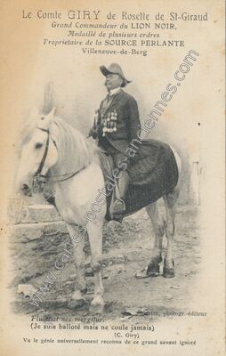 Carte postale ancienne Le Comte GIRY de Rosette de St-Giraud, Grand Commandeur du LION NOIR — Villeneuve-de-Berg (Ardèche)
