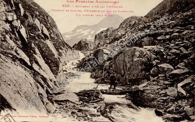 Carte postale ancienne Torrent de Gnoles, Déversoir du Lac de Naguilles, Pic d'Aniel — Ax-les-Thermes (Ariège)
