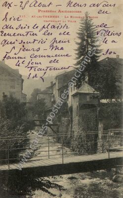 Carte postale ancienne Le Ruisseau d'Ascon traversant la ville — Ax-les-Thermes (Ariège)