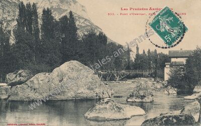 Carte postale ancienne Pont d'Ornolac — Ornolac-Ussat-les-Bains (Ariège)