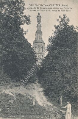 Carte postale ancienne Chapelle St-Joseph avec statue en fonte — Villeneuve-au-Chemin (Aube)