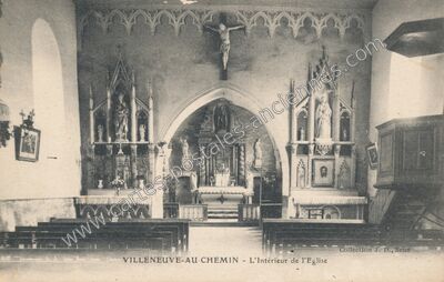 Carte postale ancienne L'Intérieur de l'Eglise — Villeneuve-au-Chemin (Aube)