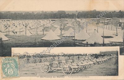 Carte postale ancienne Au Camp de Mailly - Campement d'Artillerie — Mailly-le-Camp (Aube)
