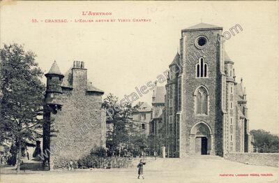 Carte postale ancienne L'Église neuve et vieux château — Cransac (Aveyron)