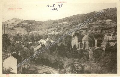 Carte postale ancienne Vue sur le quartier de l'église au fond, le Montet — Cransac (Aveyron)