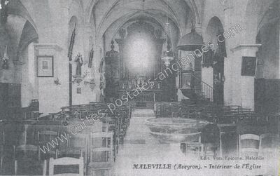 Carte postale ancienne Intérieur de l'Église — Maleville (Aveyron)