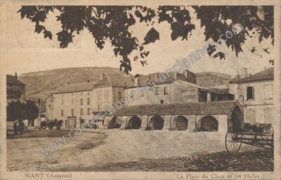 Carte postale ancienne La Place du Claux et les Halles — Nant (Aveyron)