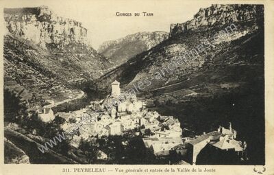 Carte postale ancienne Vue générale et entrée de la Vallée de la Jonte — Peyreleau (Aveyron)