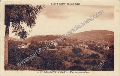 Carte postale ancienne Vue panoramique — Saint-Laurent-d'Olt (Aveyron)