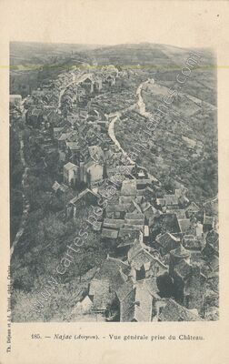 Carte postale ancienne Vue générale prise du Château — Najac (Aveyron)